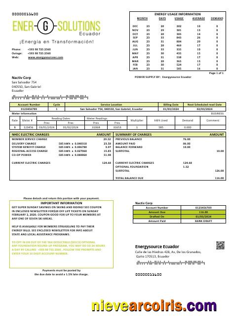 Ecuador Energysource Ecuador energy business utility bill